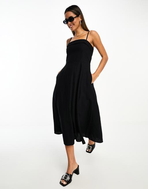 Abercrombie & Fitch WIDE STRAP MIDI DRESS - Jersey dress - black 