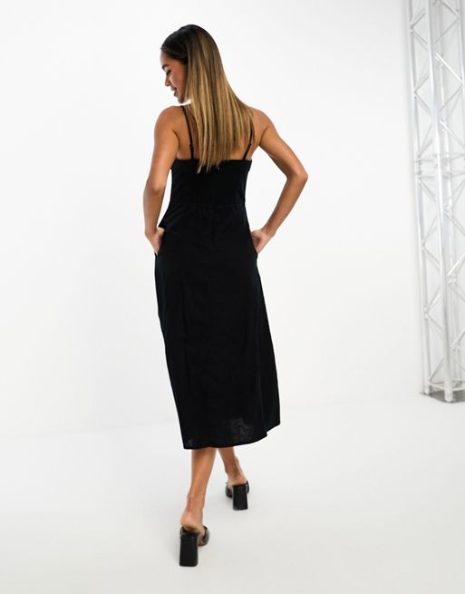 Abercrombie & Fitch WIDE STRAP MIDI DRESS - Jersey dress - black 