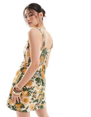 Abercrombie & Fitch linen blend mini dress in yellow/green floral print |  ASOS