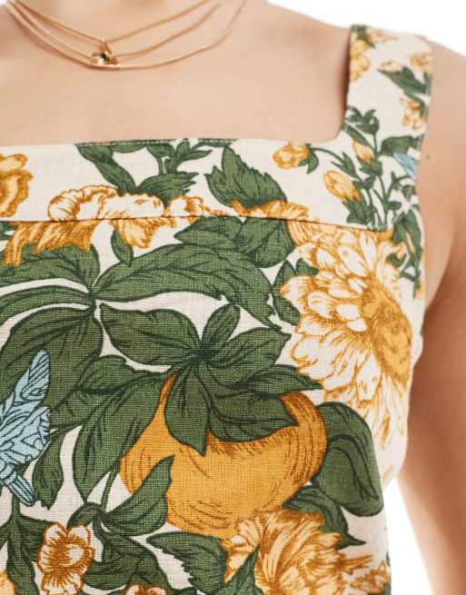 Abercrombie & Fitch linen blend mini dress in yellow/green floral print |  ASOS