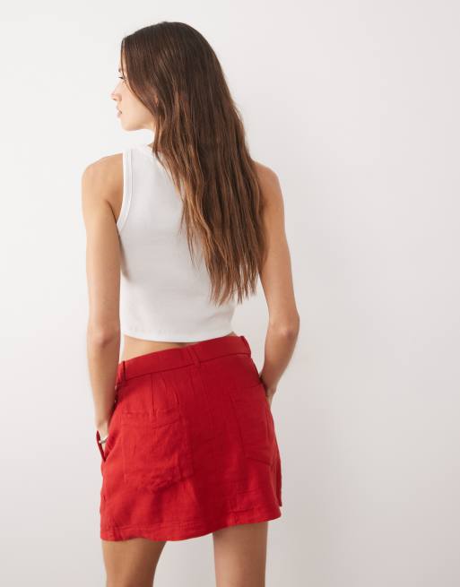 Abercrombie & Fitch linen blend mini skort in red, 4 of 5