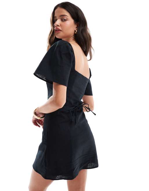 Abercrombie & Fitch linen blend short sleeve dress in black | ASOS