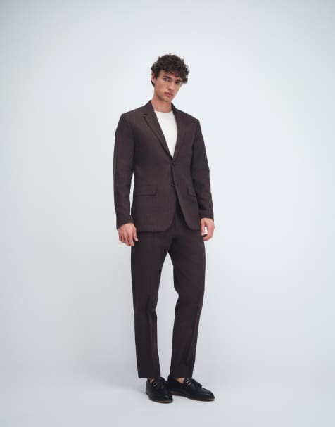 Abercrombie & Fitch linen-blend slim fit suit in brown stripe - view 1