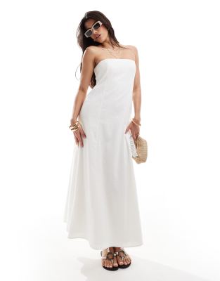 Abercrombie & Fitch Abercrombie & Fitch linen blend strapless midi dress in white