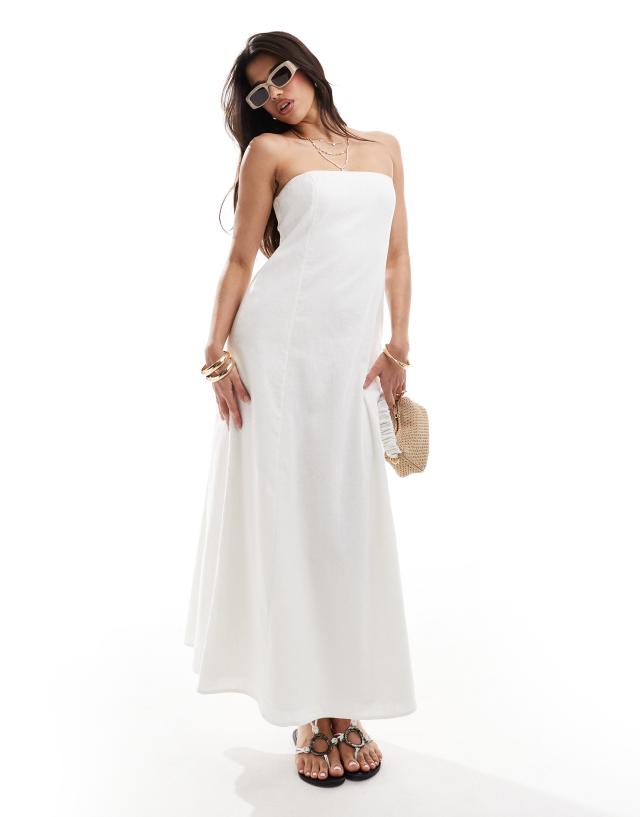 Abercrombie & Fitch - linen blend strapless midi dress in white