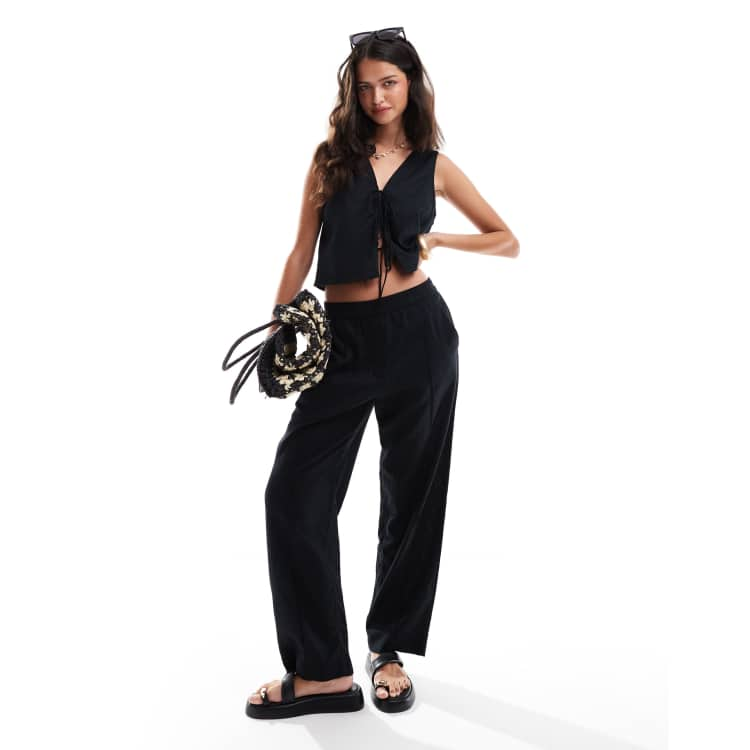 Abercrombie Fitch linen blend wide leg pants in black part of a set ASOS