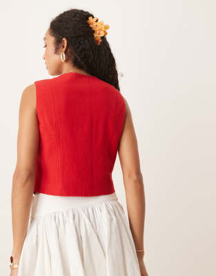 Abercrombie & Fitch Linen High Neck Cropped Tank Top