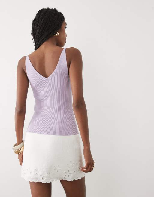 Abercrombie & Fitch linen mini skort with embroidery in white, 4 of 5
