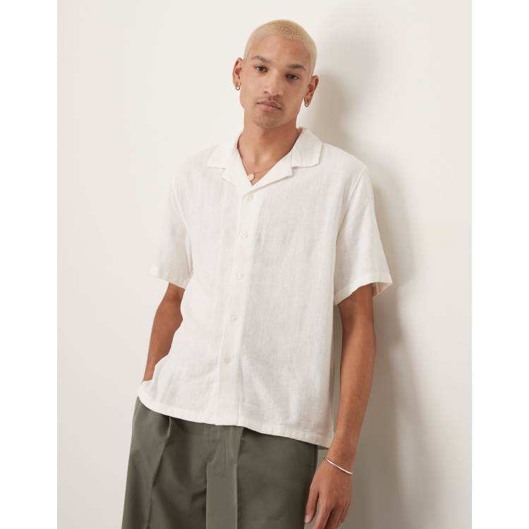 Abercrombie & Fitch linen mix collar detail short sleeve shirt in