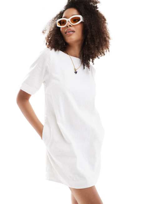 Abercrombie & Fitch linen mix T-shirt dress in white