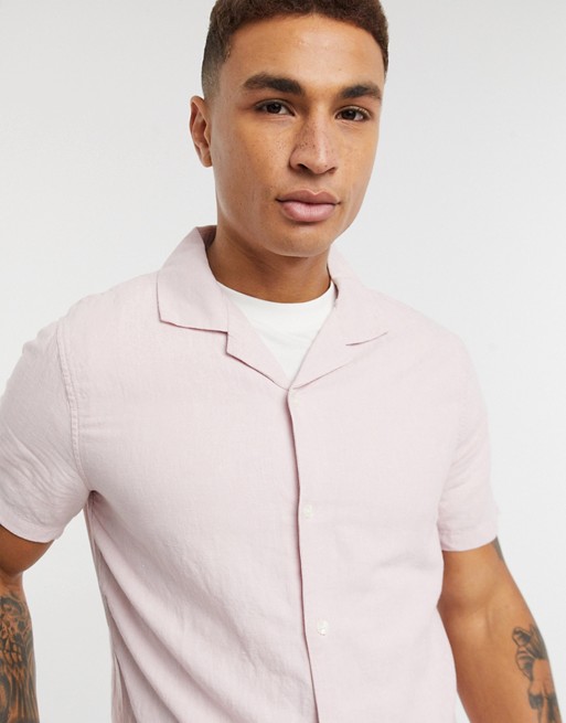 Abercrombie & Fitch linen modal short sleeve shirt in pink