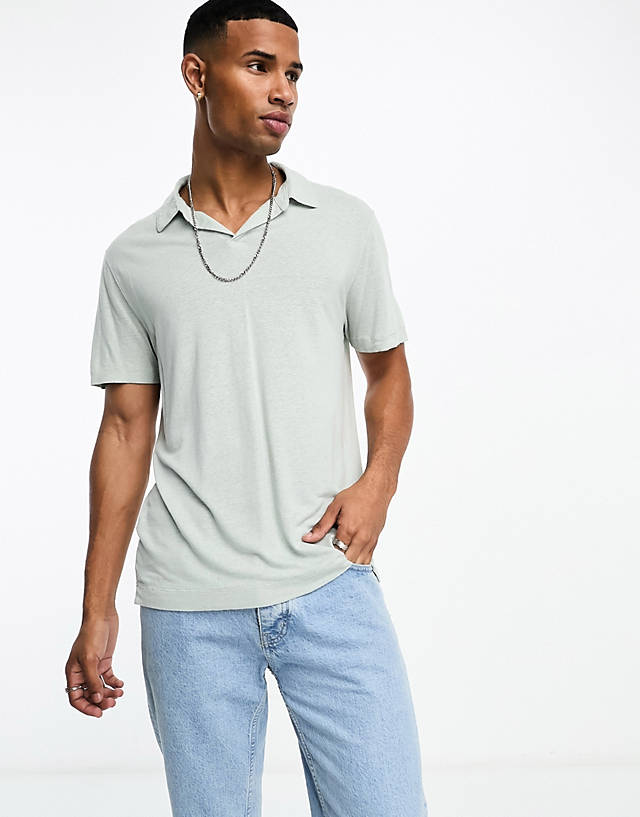 Abercrombie & Fitch - linen polo shirt in green/grey