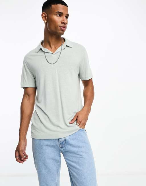 Abercrombie & Fitch linen polo shirt in green/grey | ASOS