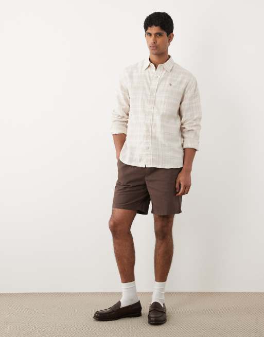 Abercrombie & Fitch linen rich long sleeve shirt in white check, 3 of 5