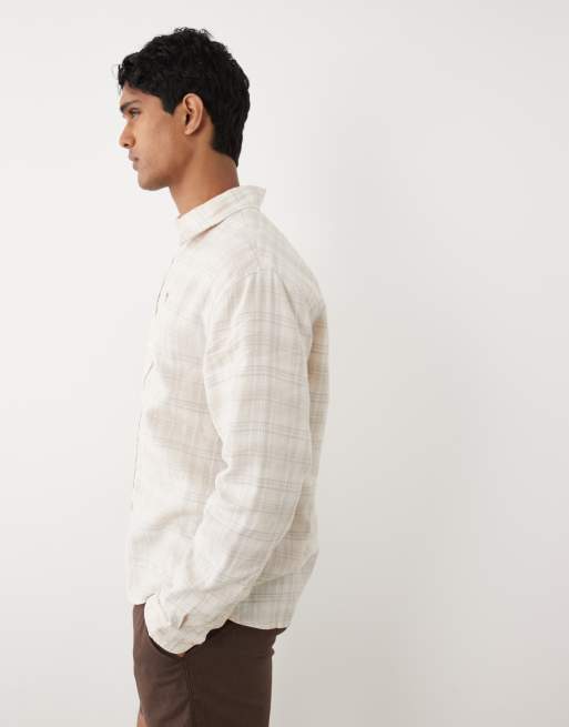 Abercrombie & Fitch linen rich long sleeve shirt in white check, 4 of 5