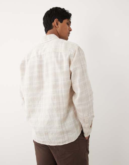 Abercrombie & Fitch linen rich long sleeve shirt in white check, 5 of 5