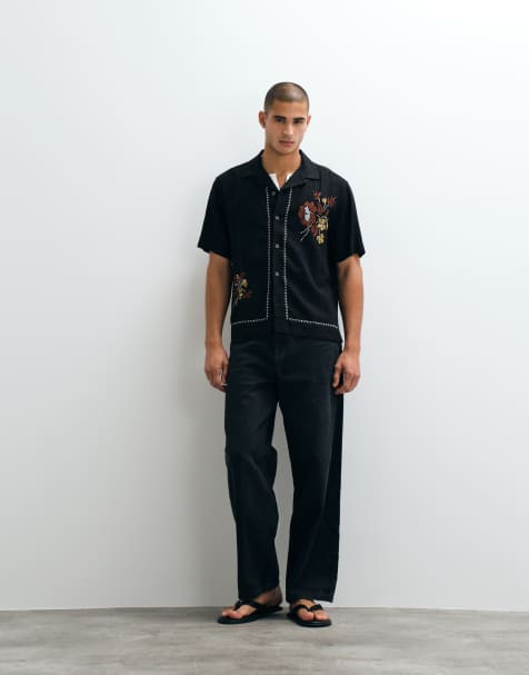 asos men's dress shirts ASOS DESIGN regular textured dress shirt in black
