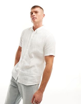 Abercrombie & Fitch linen short sleeve shirt in white - ASOS Price Checker