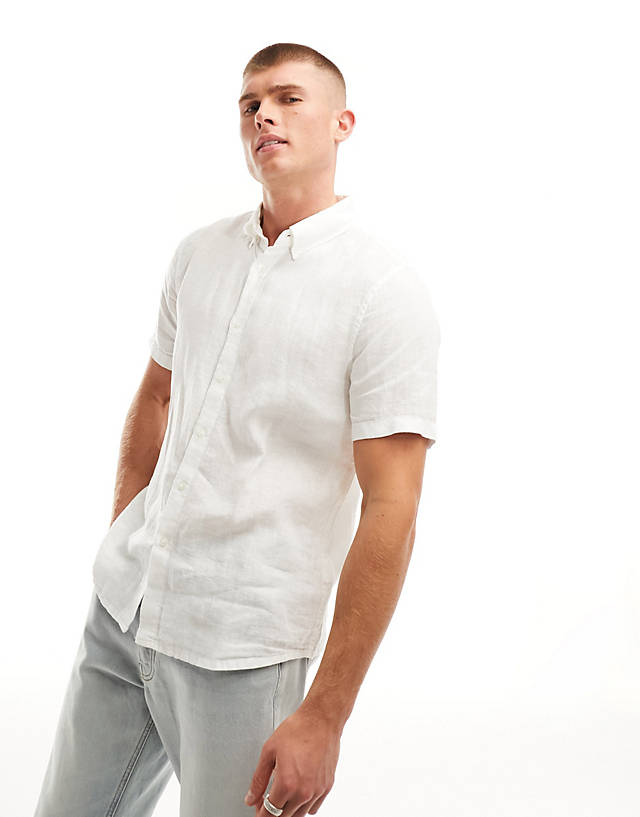 Abercrombie & Fitch - linen short sleeve shirt in white