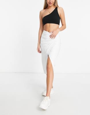 Abercrombie & Fitch linen structure midi skirt in white