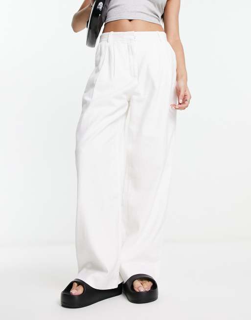 Abercrombie & Fitch linen tailored pants in white ASOS