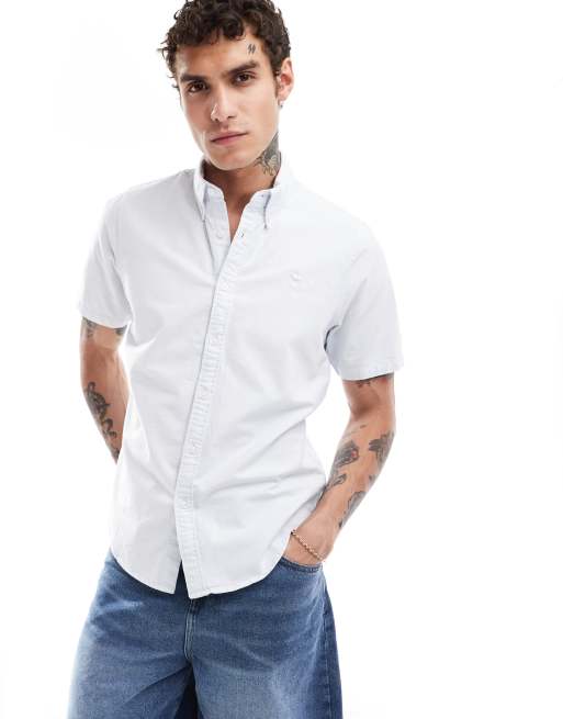 Abercrombie & Fitch – Ljusblå kortärmad oxfordskjorta med upphöjd, klassisk logga