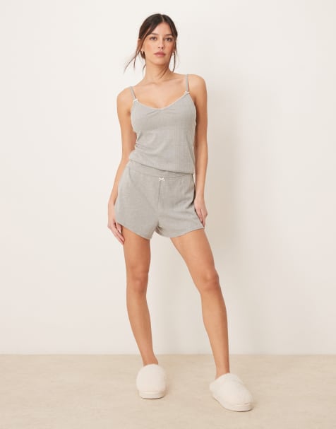 Abercrombie & Fitch – Ljusgrå, pointellestickade, vippiga pyjamasshorts, del av set - view 1