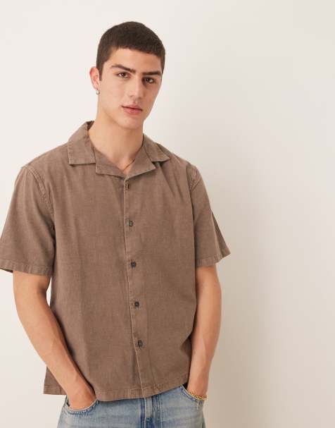 Abercrombie & Fitch short sleeve linen shirt in brown
