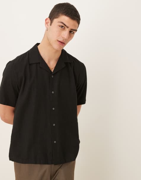 Abercrombie & Fitch short sleeve linen shirt in black