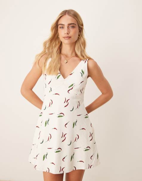 Abercrombie & Fitch – Lniana sukienka mini z zabudowanym dekoltem karo w zielony wzór - view 1
