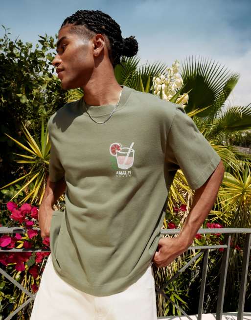 Abercrombie & Fitch location back print cropped T-shirt in green