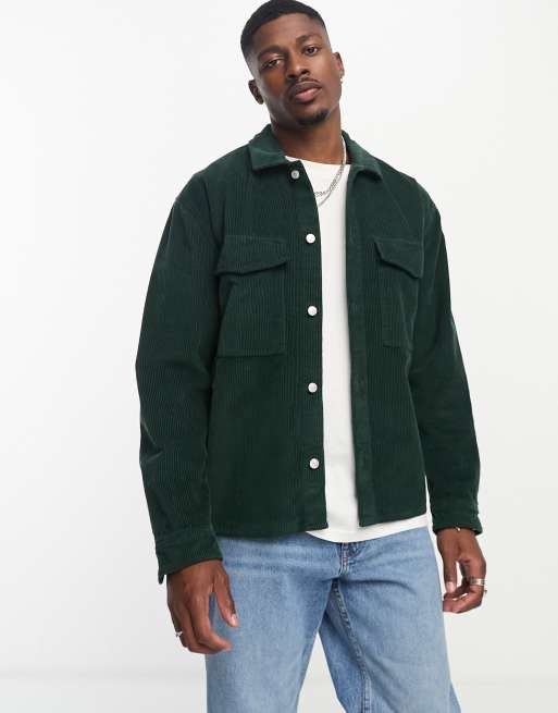 Abercrombie & Fitch – Locker geschnittene Hemdjacke aus Cord in Grün