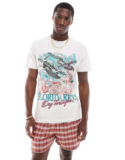 Abercrombie & Fitch – Locker geschnittenes T-Shirt in Beige mit „Florida Keys“-Aufdruck