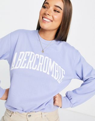Abercrombie & Fitch logo balloon sleeve sweater in blue - ASOS Price Checker