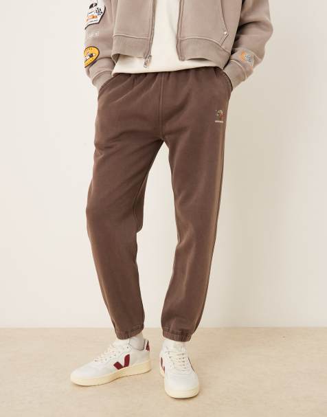 Abercrombie & Fitch logo cinch relaxed joggers in brown