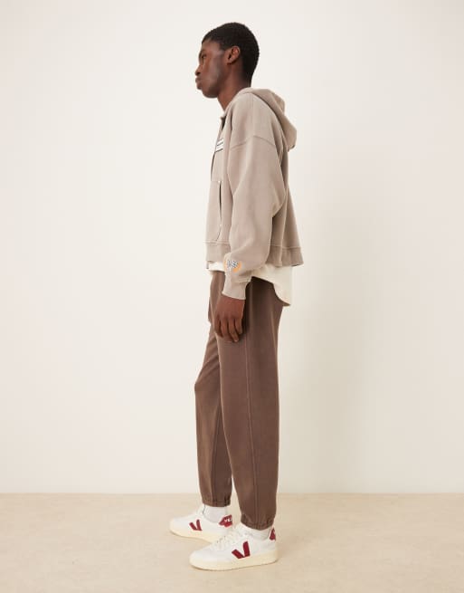 Abercrombie & Fitch logo cinch relaxed trackies in brown, 3 of 5