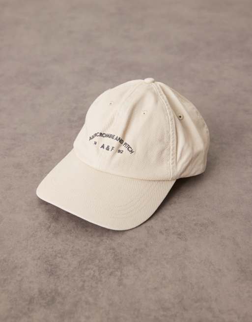 Abercrombie & Fitch logo contrast peak twill baseball cap in cream, 2 of 3