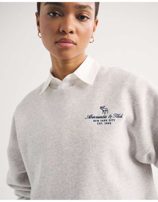 Abercrombie & Fitch Logo crew sweatshirt in light gray, 4 of 7