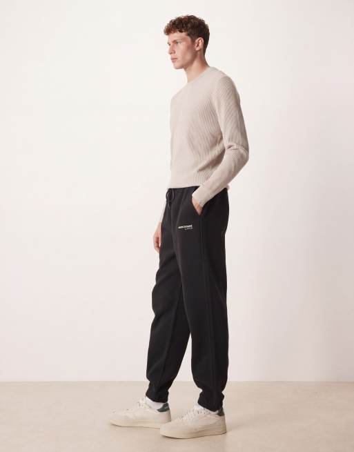 Abercrombie & Fitch logo detail relaxed cuffed jogger in black, 3 of 5