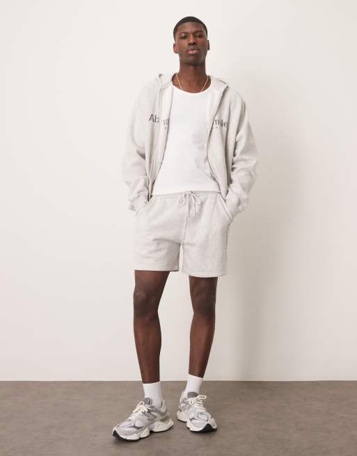 Abercrombie & Fitch logo drawstring fleece shorts in light grey