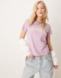 [Abercrombie & Fitch] Abercrombie & Fitch logo graphic t-shirt in purple-Pink L PINK