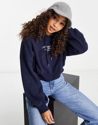 Abercrombie & Fitch logo hoodie in navy - ASOS Price Checker