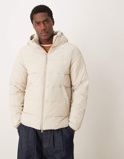 Abercrombie Fitch logo lightweight hooded puffer jacket in beige ASOS