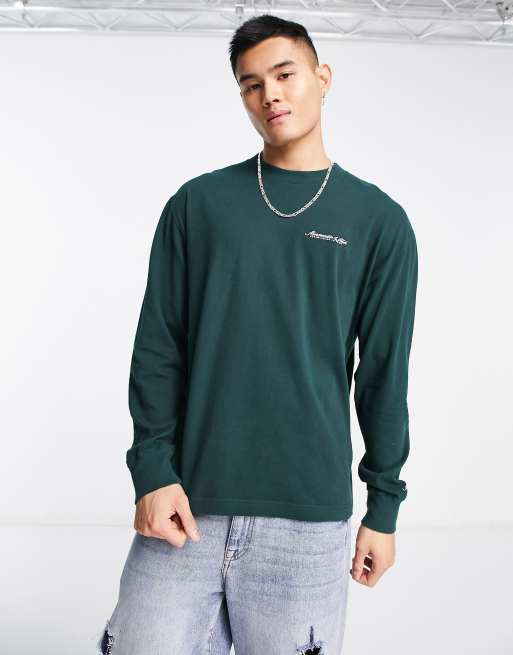 Abercrombie & Fitch logo long sleeve top in dark green | ASOS