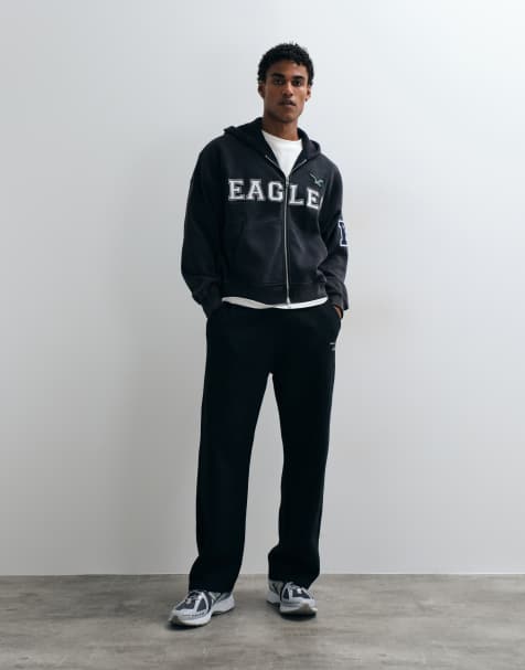 Abercrombie & Fitch logo open hem trackies in black - view 1