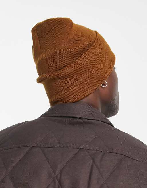 Abercrombie Fitch logo patch tall knit beanie in brown