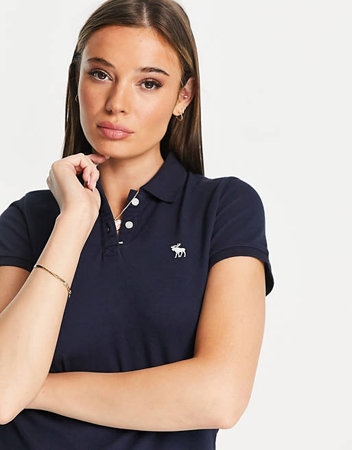 Abercrombie & Fitch logo polo top in navy