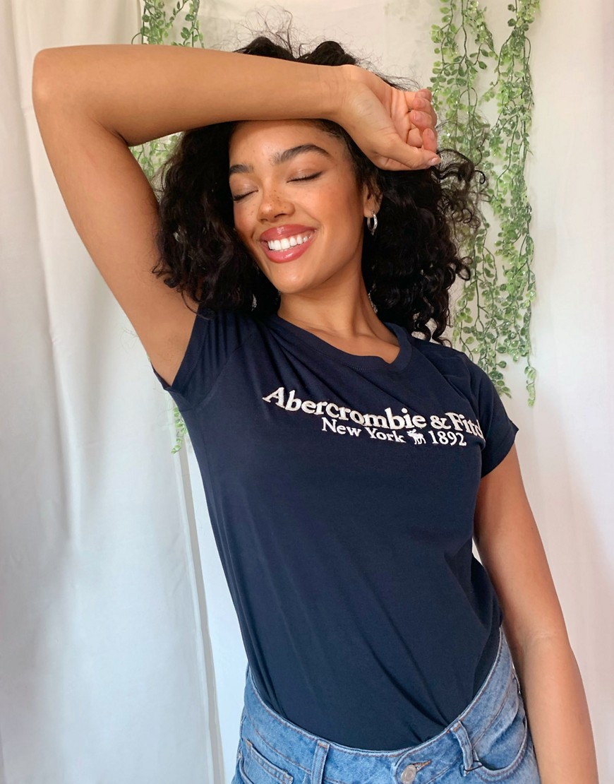 Abercrombie & Fitch logo round neck t-shirt in navy