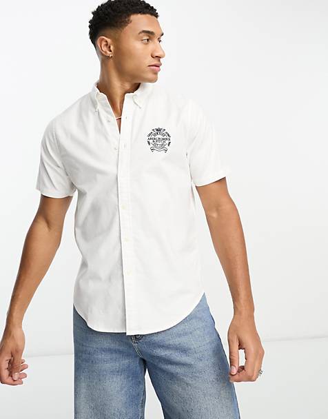 Abercrombie &amp; Fitch logo short sleeve oxford shirt in white