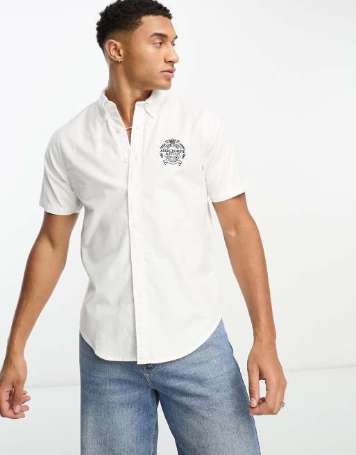 Abercrombie Fitch logo short sleeve oxford shirt in white ASOS